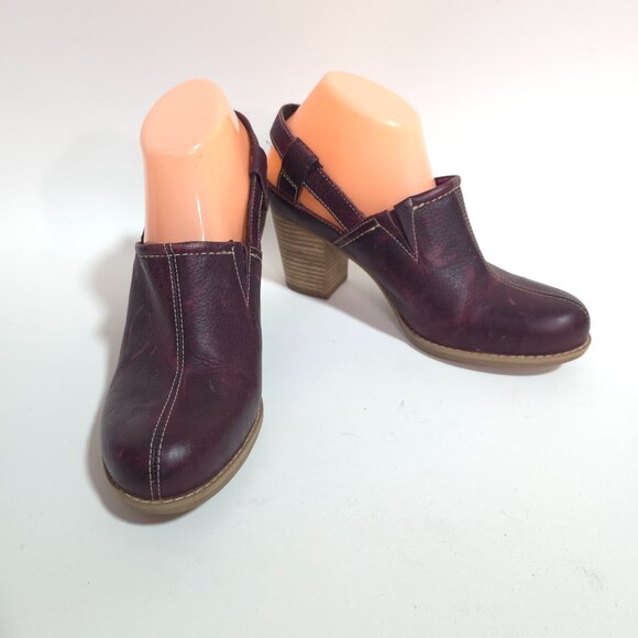 Timberland Earthkeepers Burgundy Red Leather Stacked Heel Mules Women’s Size 8 - Picture 1 of 11
